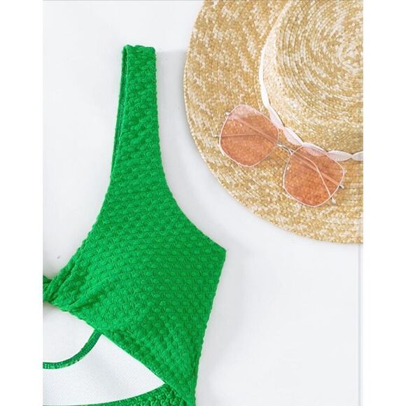 NEW Green High Cut Out Twist Front 1 Pc Swimsuit M - Picture 4 of 6